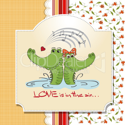 Crocodiles in love.Valentine's day card