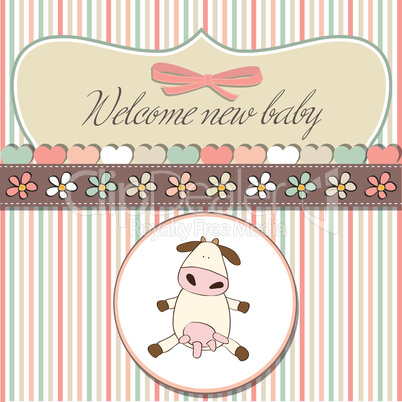 new baby girl announcement card with cow