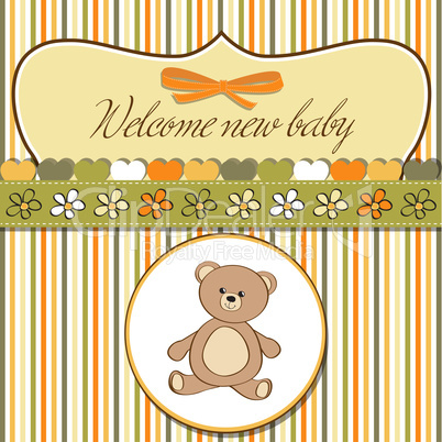 baby shower card with teddy bear toy