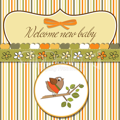 welcome baby card with funny little bird