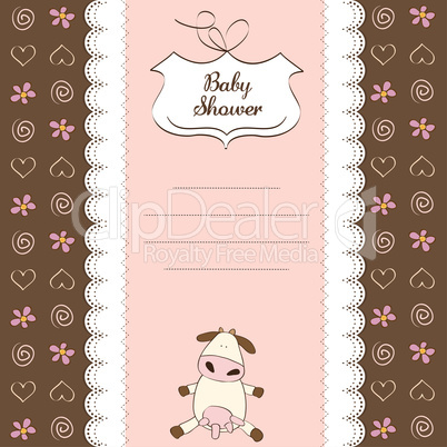 new baby girl announcement card with cow