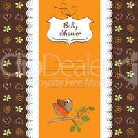 welcome baby card with funny little bird