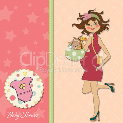 baby announcement card with pregnant woman