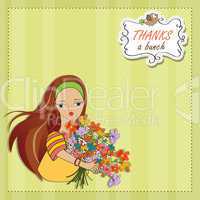 young girl with a bunch of flowers