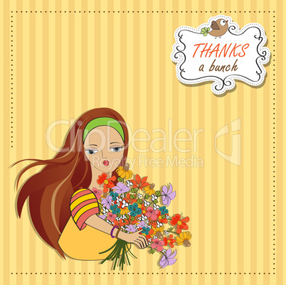 young girl with a bunch of flowers