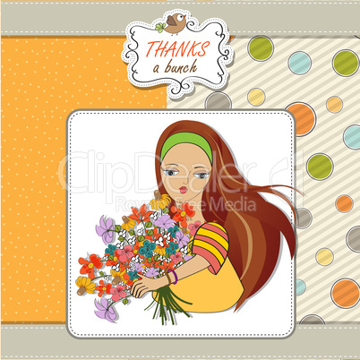 young girl with a bunch of flowers