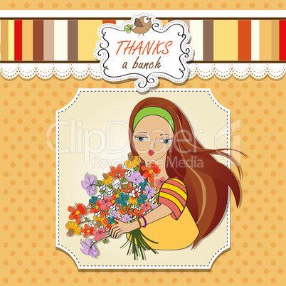 young girl with a bunch of flowers