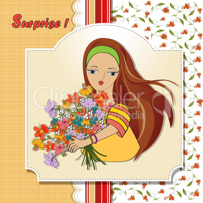 young girl with a bunch of flowers