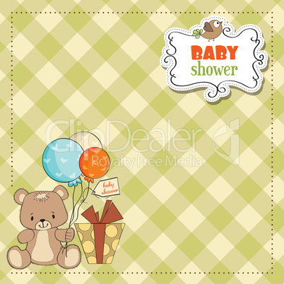 baby shower card with cute teddy bear