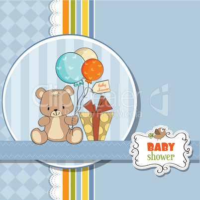 baby shower card with cute teddy bear