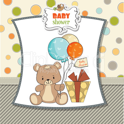 baby shower card with cute teddy bear