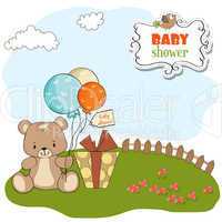 baby shower card with cute teddy bear