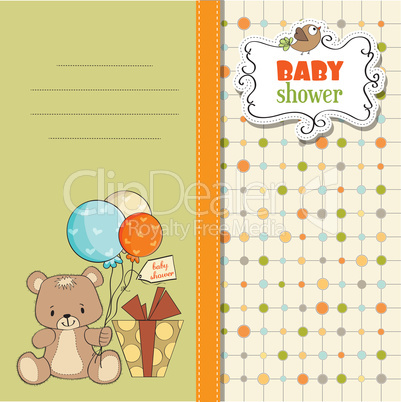 baby shower card with cute teddy bear