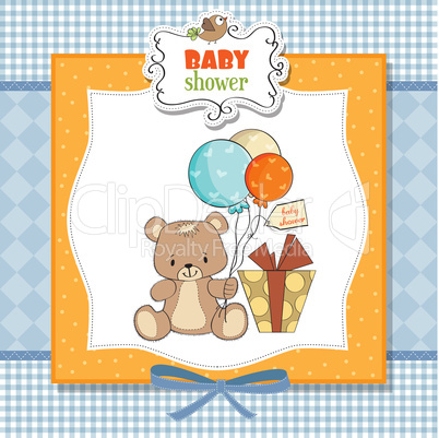 baby shower card with cute teddy bear