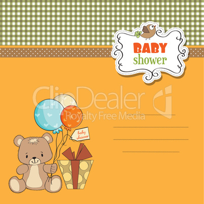 baby shower card with cute teddy bear