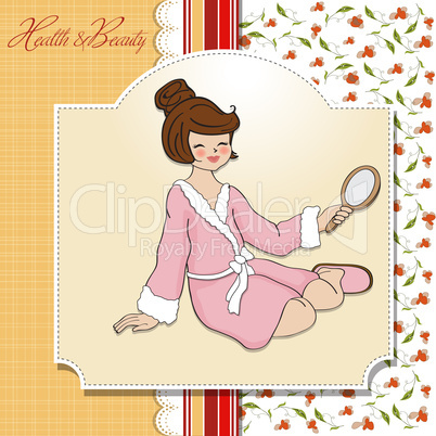 spa lady who looks into a mirror