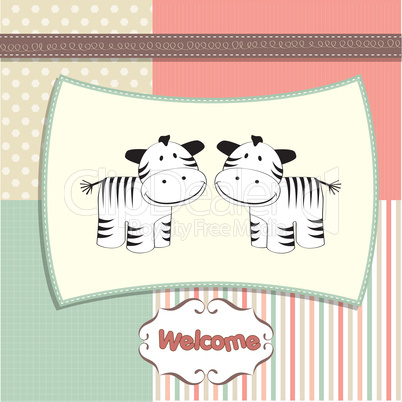 new baby twins arrived card with zebra