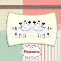 new baby twins arrived card with zebra