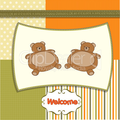 baby twins shower card with teddy