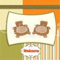 baby twins shower card with teddy
