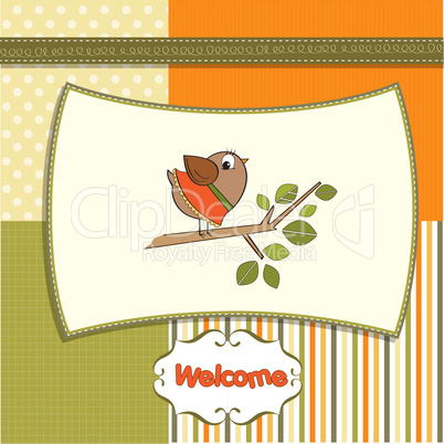 welcome baby card with funny little bird