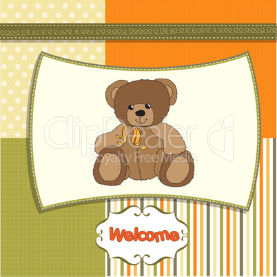 baby shower card with teddy bear toy