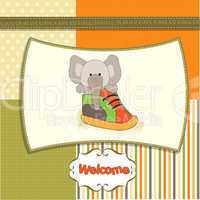 shower card with an elephant hidden in a shoe