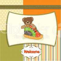 shower card with teddy bear hidden in a shoe