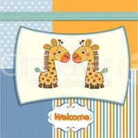 welcome twins baby card with giraffe