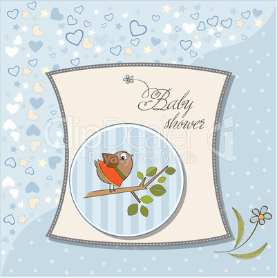 welcome baby card with funny little bird