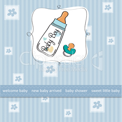 baby announcement card with milk bottle and pacifier