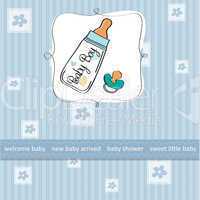 baby announcement card with milk bottle and pacifier