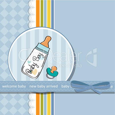 baby announcement card with milk bottle and pacifier