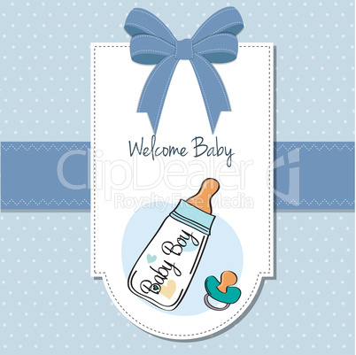 baby announcement card with milk bottle and pacifier