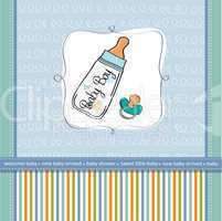 baby announcement card with milk bottle and pacifier
