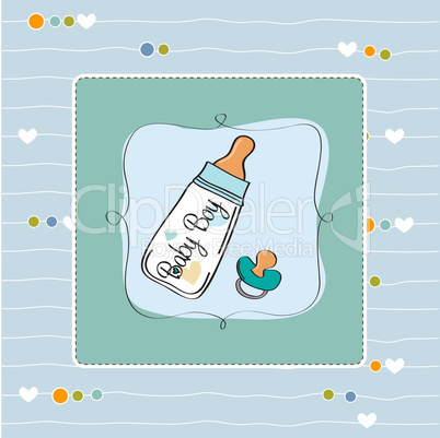 baby announcement card with milk bottle and pacifier