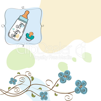 baby announcement card with milk bottle and pacifier