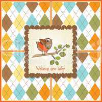 welcome baby card with funny little bird