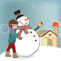 Cute little girl with snowman