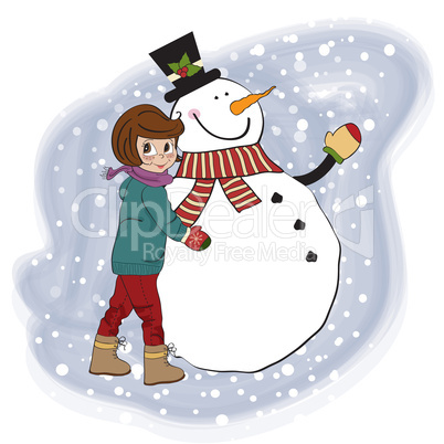 Cute little girl with snowman