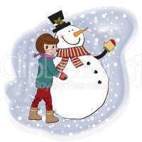 Cute little girl with snowman