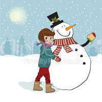 Cute little girl with snowman