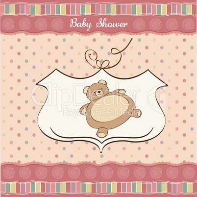 baby shower card with teddy bear toy