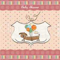 baby shower card with long dog and balloons
