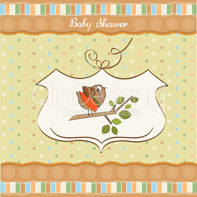 welcome baby card with funny little bird