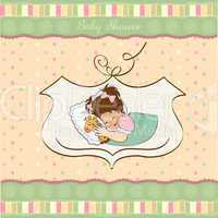 baby shower card with little girl and her toy