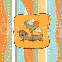 greeting card with long dog and balloons