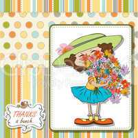 funny girl with a bunch of flowers