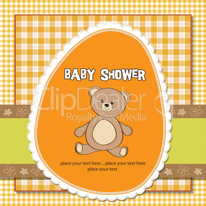 baby shower card with teddy bear toy