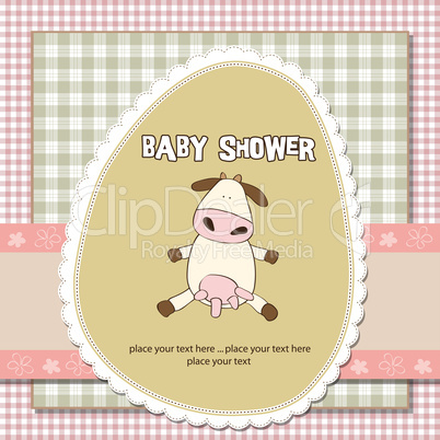 new baby girl announcement card with cow